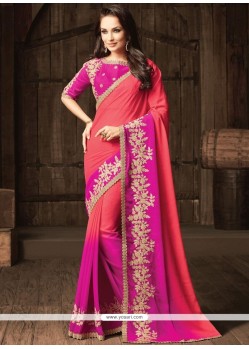 Hot Pink And Orange Shaded Saree