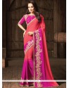 Hot Pink And Orange Shaded Saree