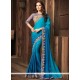 Blue Embroidered Work Satin Silk Classic Designer Saree