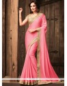 Faux Georgette Pink Patch Border Work Classic Designer Saree