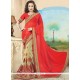 Embroidered Work Beige And Red Faux Georgette Half N Half Designer Saree