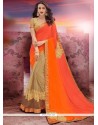 Beige And Orange Designer Half N Half Saree