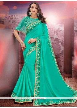 Faux Chiffon Sea Green Classic Saree