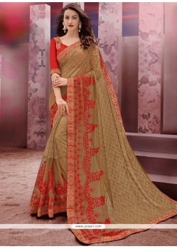 Green Embroidered Work Net Designer Saree