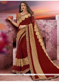 Maroon Faux Chiffon Classic Designer Saree