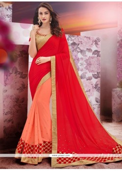 Faux Georgette Embroidered Work Half N Half Saree