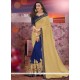 Embroidered Faux Chiffon Half N Half Saree In Beige And Blue