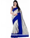 Art Silk Grey And Navy Blue Plain Work Casual Saree