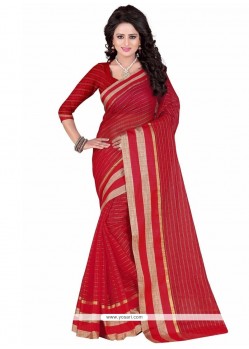 Red Lace Work Cotton Silk Casual Saree