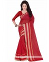 Red Lace Work Cotton Silk Casual Saree