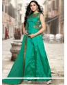 Tafeta Silk Sea Green Floor Length Anarkali Suit