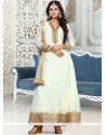 Embroidered Faux Georgette Anarkali Suit In White