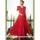 Satin Silk Red Embroidered Work Readymade Gown