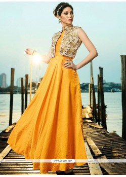 Yellow Satin Silk Readymade Gown