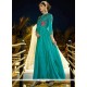Resham Work Satin Silk Aqua Blue Readymade Gown