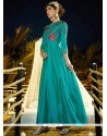 Resham Work Satin Silk Aqua Blue Readymade Gown