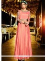 Pink Satin Silk Resham Work Readymade Gown