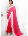 Off White And Pink Crepe,Silk Saree