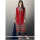 Resham Work Art Silk Red Pant Style Suit