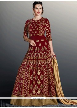 Faux Georgette Maroon Floor Length Anarkali Suit