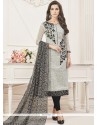 Chanderi Grey Print Work Churidar Suit