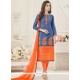 Print Chanderi Churidar Suit In Blue And Orange