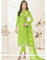 Chanderi Green Churidar Suit