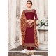 Faux Georgette Magenta Embroidered Work Churidar Designer Suit