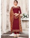 Faux Georgette Magenta Embroidered Work Churidar Designer Suit