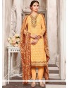 Yellow Embroidered Work Churidar Designer Suit