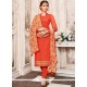 Embroidered Faux Georgette Churidar Designer Suit In Red