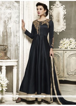 Zari Tafeta Silk Floor Length Anarkali Suit In Black