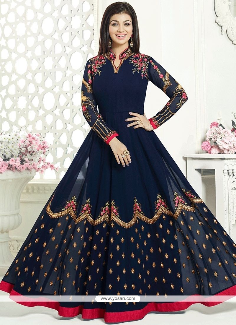 Buy Ayesha Takia Lace Work Navy Blue Floor Length Anarkali Suit ...