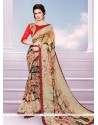 Multi Colour Print Work Faux Georgette Printed Saree