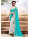 White And Sky Blue Georgette,Satin Saree