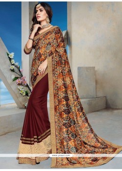 Chiffon Satin Print Work Designer Half N Half Saree