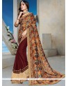 Chiffon Satin Print Work Designer Half N Half Saree