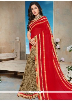 Multi Colour Print Work Faux Georgette Half N Half Saree