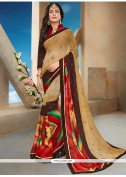 Multi Colour Print Work Faux Georgette Printed Saree