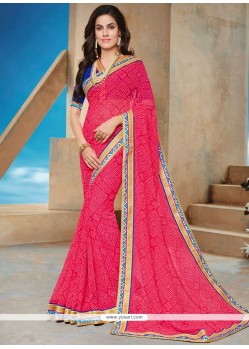 Rose Pink Patch Border Work Faux Georgette Classic Designer Saree