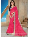 Rose Pink Patch Border Work Faux Georgette Classic Designer Saree