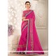 Patch Border Work Pink Faux Georgette Saree