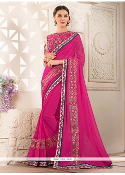 Patch Border Work Pink Faux Georgette Saree