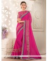 Patch Border Work Pink Faux Georgette Saree