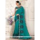 Teal Patch Border Work Faux Georgette Classic Designer Saree