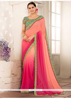 Faux Georgette Pink Patch Border Work Shaded Saree