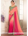 Faux Georgette Pink Patch Border Work Shaded Saree