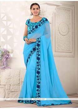 Faux Georgette Embroidered Work Classic Saree