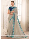 Grey Patch Border Work Faux Georgette Designer Saree