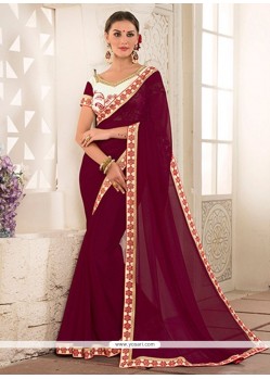 Maroon Embroidered Work Faux Georgette Classic Saree